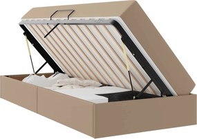 vidaXL Pat cu saltea și spațiu de depozitare 2 pcs Cappuccino Piele