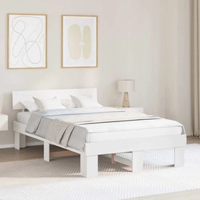 vidaXL Cadru de pat cu headboard Alb 135 x 190 cm Lemn masiv de pin