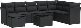 vidaXL Set mobilier de grădină cu perne, 9 piese, negru, poliratan