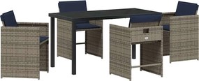 vidaXL Set de masă pentru grădină cu pernă 5 pcs Gri poliratan