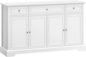 HOMCOM Bufet de living, mobilier de depozitare cu 3 sertare, 4 uși cu închidere silențioasă și etajere reglabile, alb | Aosom Romania