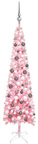 Set pom de Craciun subtire cu LED-uri si globuri, roz, 150 cm 1, Roz si gri, 150 cm