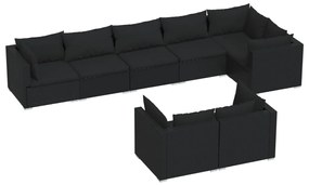 Set mobilier de gradina cu perne, 8 piese, negru, poliratan Negru, 5x colt + 3x mijloc, 1