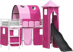 vidaXL Cadru de pat supraetajat pentru copii Alb și roz 90 x 190 cm