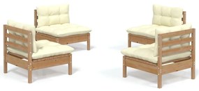 3096031 vidaXL Set mobilier grădină cu perne crem, 4 piese, lemn de pin