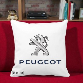 Perna Personalizata cu emblema Peugeot, 40x40 cm, Alba Mata, Husa Detasabila, Perna Inclusa, BEKZ®