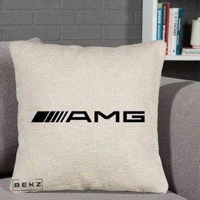 Perna Personalizata cu emblema Mercedes-AMG, 40x40 cm, Bej Canapea, Husa Detasabila, Perna Inclusa, BEKZ®