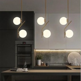 Lustra Pendul Sticla, , Cu Abajur, 2 X E14, Inaltime Reglabila, Gold