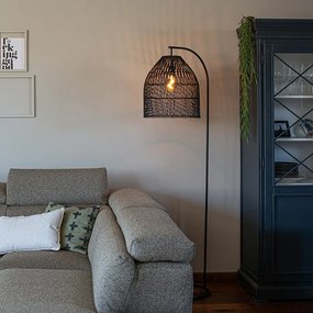 Lampă de podea rustică neagră cu ratan - Sam