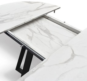 Masa rotunda extensibila Melania, blat Alb Marmorat Ø 120 cm