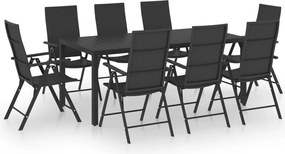 vidaXL Set mobilier de grădină, 9 piese, negru