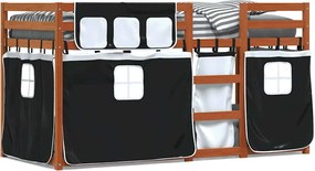 vidaXL Pat supraetajat de copii perdele, alb/negru, 80x200 cm lemn pin