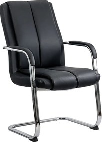 Scaun vizitator negru OFF 8117 din piele ecologică și cadru cromat tip sanie