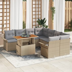 vidaXL Set de canapele pentru grădină 9 pcs Bej Rattan poli