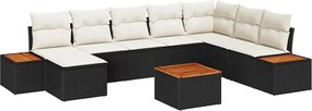vidaXL Set de canapele pentru grădină 9 pcs Negru și Crem Poliratan