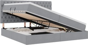 vidaXL Pat cu saltea și LED cu led Gri deschis 200 x 200 cm Poliester