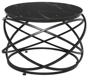 HOMCOM Masuta pentru Cafea Rotunda, Blat Efect Marmura, Cadru din Metal, Negru Φ65 x 44.5cm | Aosom Romania