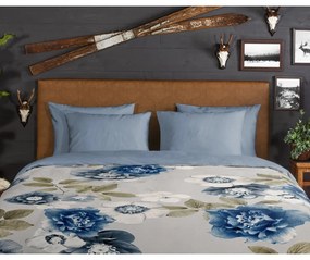 Lenjerie de pat albastră/gri din flanelă pentru pat de o persoană 140x200 cm Gabin – Good Morning