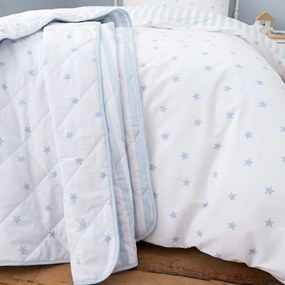 Cuvertură pentru copii albă-albastră matlasată din bumbac 135x190 cm Mini Star &amp; Stripes – Bianca