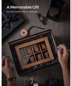 Cutie De Bijuterii Din Lemn Cu 2 Niveluri, Cu Capac De Sticla, Nuc Rustic