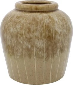 Vază decorativă din ceramică artizanală glazurată natur, lucrată manual, cu dungi, 19x18 cm, „Rayure"