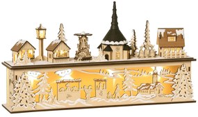 HOMCOM Decorațiune de Crăciun, sat de Crăciun, 10 LED-uri, lumină alb-cald, 45 x 10 x 25 cm, decor din lemn | Aosom Romania