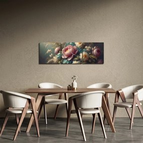 Tablou - Natură moartă cu flori - pictură (cu ceas) (90x30 cm)