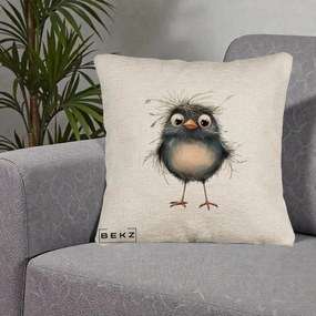 Perna Decorativa Pui Negru Zbarlit cu Pene Fine, 40x40 cm, Bej Canapea, Husa Detasabila, Perna Inclusa, BEKZ®