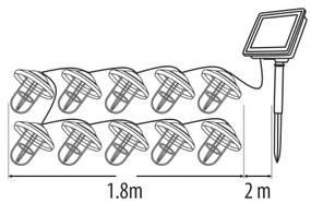 Ghirlandă solară LED, 10 LED-uri, 1,2 V, 300 mAh, 3,8 m, IP44, culoare cupru