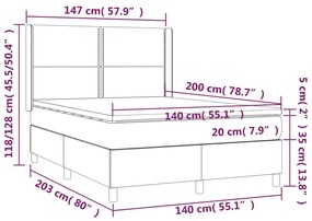 Pat cu arcuri, saltea si LED, gri inchis, 140x200 cm, catifea Albastru inchis, 140 x 200 cm, Culoare unica si cuie de tapiterie