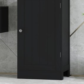 Kleankin Coloană de Baie Îngustă cu Dulap, Sertar și Rafturi din MDF, 40 x 27 x 171,5 Cm, Negru | Aosom Romania