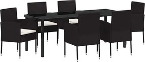 vidaXL Set de masă pentru grădină cu pernă 7 pcs Negru poliratan
