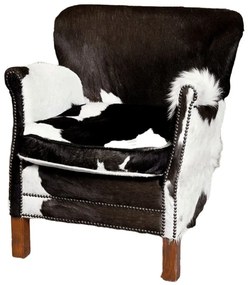 Fotoliu clasic din piele naturală de vacă cu picioare din lemn de stejar, „Cowhide Turner”