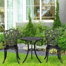 Outsunny Set de mobilier de grădină 2 locuri, 2 scaune și Masă rotundă stil retro din fontă de aluminiu, negru | Aosom Romania