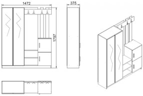 Dulap Hol si Cuier DD8 - AA, 147.2 x 37.5 x 179.7 cm, Atlantic Pine / Antracit