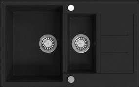 vidaXL Chiuvetă de bucătărie din granit cu două cuve, negru