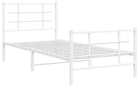355621 vidaXL Cadru de pat metalic cu tăblie de cap/picioare, alb, 90x200 cm