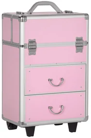 HOMCOM Husă pentru Călătorii de Machiaj, Cărucior Mare de Depozitare pentru Produse Cosmetice, 37x23x59 cm, Roz | Aosom Romania