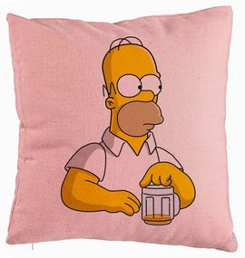 Perna Decorativa, Model Simpsons Homer, 40x40 cm, Roz, Husa Detasabila, Burduf