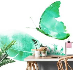 Tapet pană cu fluture în design verde