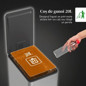 HOMCOM Coș de Gunoi de 20L Antiamprentă cu Închidere Lentă și Găleată Detașabilă, Coș cu Pedală, pentru Bucătărie, Living, Birou și Studiu, 21.5x37.2x57 cm, Argintiu | Aosom Romania