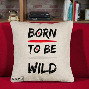 Perna Decorativa Born To Be Wild, 40x40 cm, Bej Canapea, Husa Detasabila, Perna Inclusa, BEKZ®