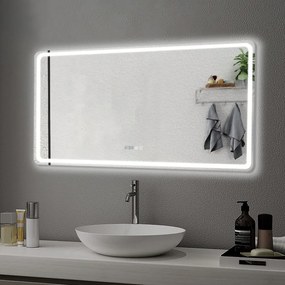 Oglindă baie, Multifuncțională, Iluminare LED Touch, Sistem Dezaburire, Ceas electronic încorporat, Indicator Temperatura, 120x60 cm