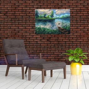 Tablou- Pictură în ulei, seară de vară lângă lac (70x50 cm)