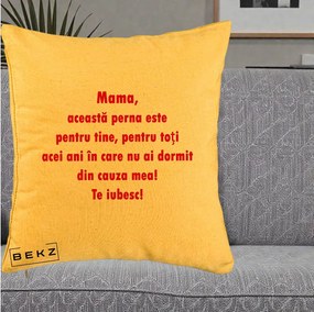 Cadou pentru Mama - Perna Personalizata Perna pentru Mama, 40x40 cm, Galben, Husa Detasabila, Perna Inclusa, BEKZ®