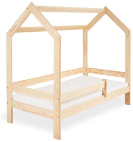 Pat pentru copii Casuta D3 pin 80x160 cm lemn de pin Saltele: Saltea COCO 10 cm, Cutie depozitare pat: Cu sertar Alb, Somiera pat: Cu lamele curbate