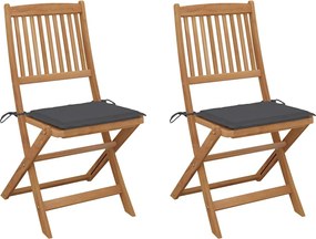 vidaXL Scaune grădină pliabile cu perne, 2 buc., lemn masiv acacia