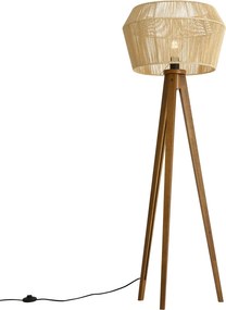Lampă de podea din lemn vintage cu abajur din sfoară de hârtie maro 50/50/30 - Trepied Clasic
