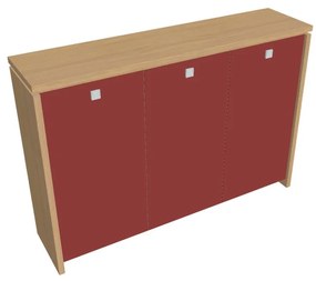 Dulap mediu pentru haine Verno 188 x 46 x 130 cm, uși de sticlă, stejar deschis / roșu