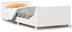 850774 vidaXL Cadru de pat cu tăblie, alb, 100x200 cm, lemn masiv pin